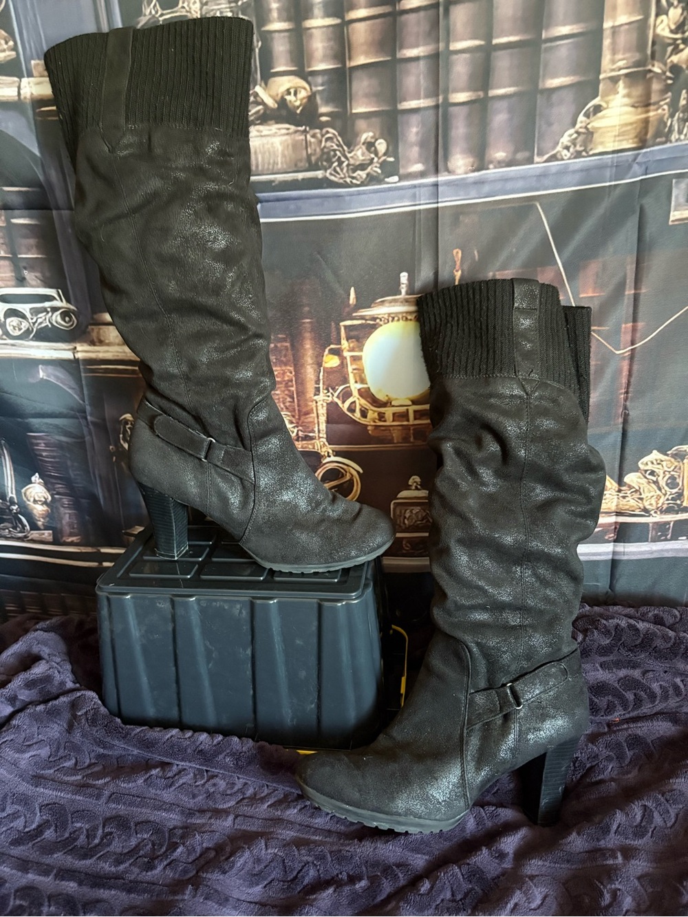 AEROSOLES Tall Slouchy Heeled Boots in Dark Brown